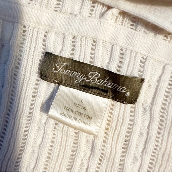 Tommy Bahama deep V hooded pop over cotton beachy open knit sweater. - Picture 4 of 4